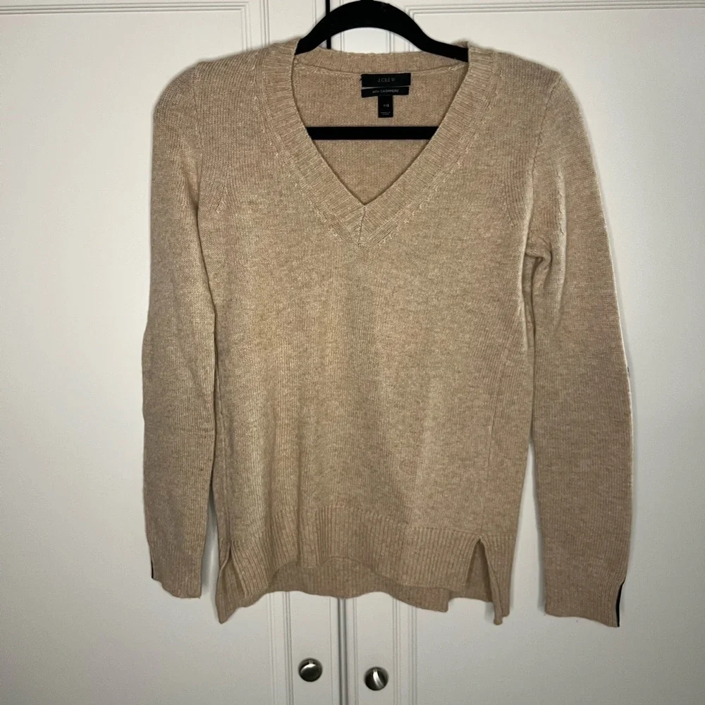 J. Crew Wool Cashmere Leather Elbow Sweater - Picture 2 of 9